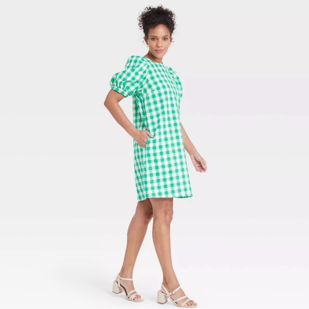 A New Day Teal and White Plaid Shift Dress